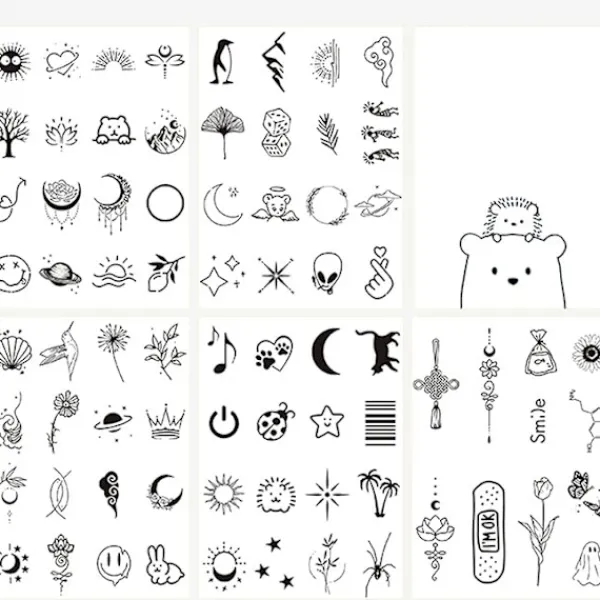 tatueringsset, 5 ark, hals, små bohemiska ansikten, falska tatueringsklistermärken, spets tribaltatueringar> Smink