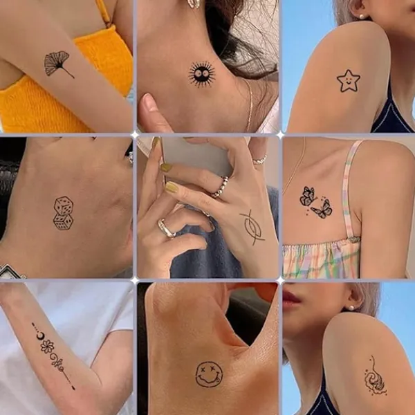 tatueringsset, 5 ark, hals, små bohemiska ansikten, falska tatueringsklistermärken, spets tribaltatueringar> Smink