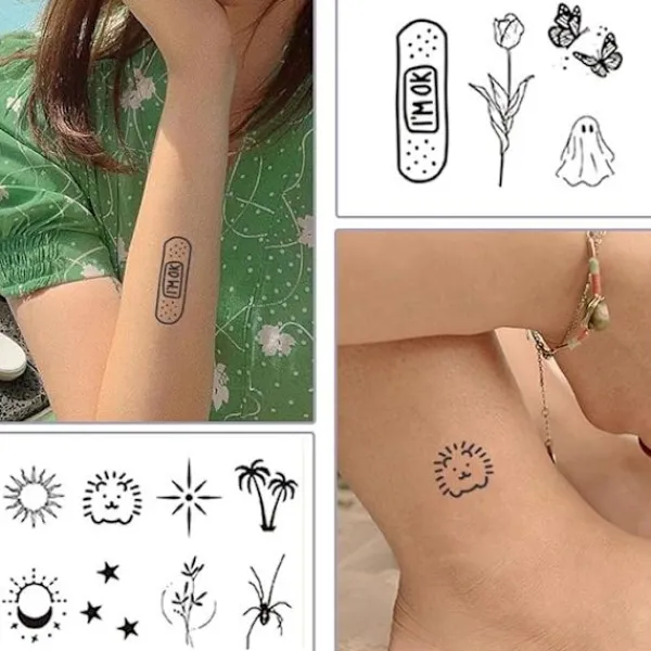 tatueringsset, 5 ark, hals, små bohemiska ansikten, falska tatueringsklistermärken, spets tribaltatueringar> Smink