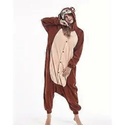 Tecknad djur onesie pyjamas barn brun apa flanell herr och dam performance kläder hemkläder (XL)><noscript><img width=