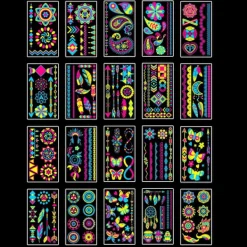 Temporär Tatuering 20 Ark Fluorescerande Tatuering Reaktion på Svart Ljus UV Neon, Temporär Tatuering för Kvinnor, Män, Flickor, Tonåringar, Barn><noscript><img width=