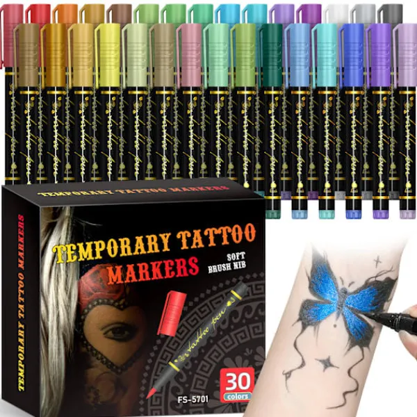 Temporära tatueringsmarkörer för huden, 30 kroppsmarkörer för vuxna och barn> Smink