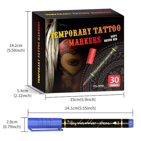 Temporära tatueringsmarkörer för huden, 30 kroppsmarkörer för vuxna och barn> Smink