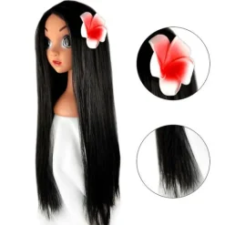 TG Encanto Isabella Cosplay Party Peruk Dam Svart Långt Rakt Hår Peruk Prydnadsklänning med Blomma Tiara> Peruker