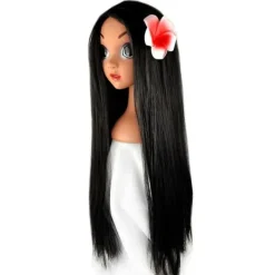 TG Encanto Isabella Cosplay Party Peruk Dam Svart Långt Rakt Hår Peruk Prydnadsklänning med Blomma Tiara> Peruker