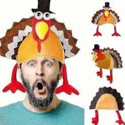 Thanksgiving Turkey Hat Christmas Plysch Hat, lämplig för Thanksgiving Party, Thanksgiving Decoration och Rollspel, lämplig för barn och vuxna B> Huvudbonader