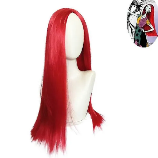 The Nightmare Before Christmas Sally Röd Långt Rakt Hår Halloween Cosplay Party Maskerad Peruk Rekvisita> Peruker