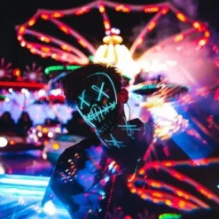 Delivast The Purge El Wire Halloween LED Mask Svart (Vit) 5-Pack><noscript><img width=