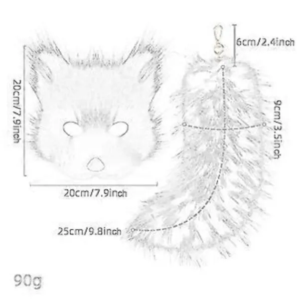 Therian Mask och Svans för Kvinnor Nyhet Cosplay Prop Maskerad Djurmask (Vit)> Tillbehör