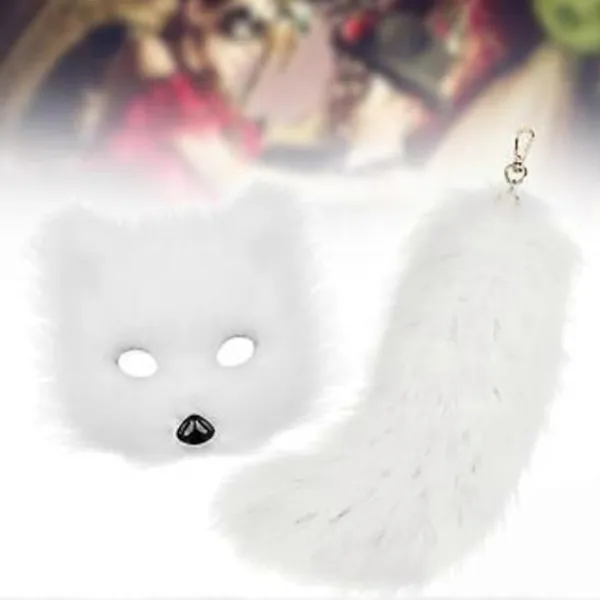 Therian Mask och Svans för Kvinnor Nyhet Cosplay Prop Maskerad Djurmask (Vit)> Tillbehör