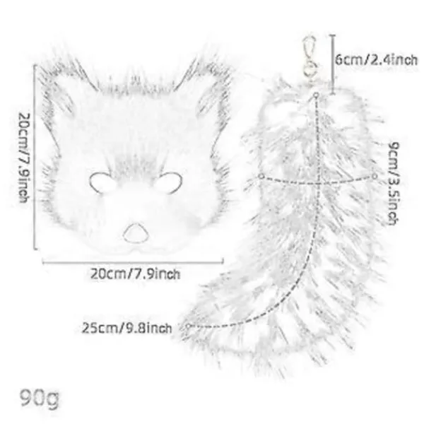 Therian Mask och Svans för Kvinnor Nyhet Cosplay Prop Maskerad Djurmask (Vit)> Tillbehör