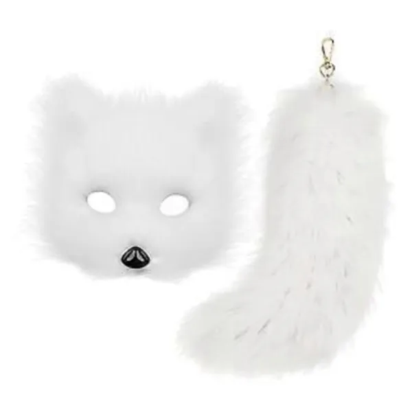 Therian Mask och Svans för Kvinnor Nyhet Cosplay Prop Maskerad Djurmask (Vit)> Tillbehör