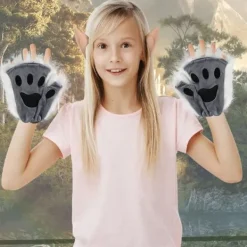 Therian Paws, Katt tass 1 par halvfinger Therian Paws Söta broderade päls tassar Dekorativa realistiska tass handskar för barn vuxna Cosplay scen, Svart | Fyndiq><noscript><img width=
