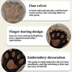 Therian Tassar, Katt Tassar 1 Par Halvfinger Therian Tassar Söta Broderade Päls Tassar Dekorerade Realistiska Tassar Handskar för Barn Vuxen Rollspel Scen, S... | Fyndiq> Tillbehör