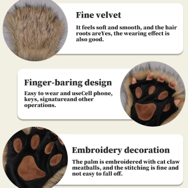 Therian Tassar, Kattass 1 Par Halvfinger Therian Tassar Söta Broderade Pälstassar Dekorativa Realistiska Asshandskar för Barn Vuxna Cosplay Scen, | Fyndiq> Tillbehör