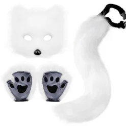Therian Tassar Pälsmask & Svans Set Flickig Kattmask Halloweenfest Kostym_yux> Dräkter
