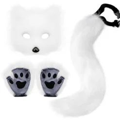 Therian Tassar Pälsmask & Svans Set Flickig Kattmask Halloweenfest Kostym> Tillbehör