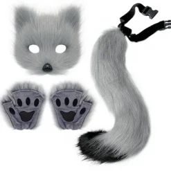 Therian Tassar Pälsmask & Svans Set Flickaktig Kattmask Halloweenfest Kostym[JUN]> Tillbehör