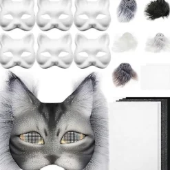 Therians Mask Set DIY Pälsdjursmask Kompatibel med Halloween Cosplay - Räv, Katt med Päls, Ögonnät & Filtark> Masker