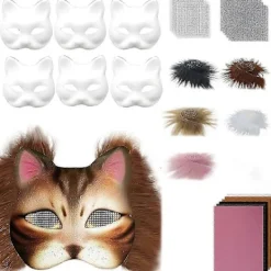 Therians Mask Set DIY Pälsdjursmask för Halloween Cosplay - Räv- och Kattmask med Päls, Ögonnät, Filtark> Tillbehör