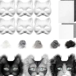 Therians Mask Set DIY Pälsdjursmask för Halloween Cosplay - Räv- och Kattmask med Päls, Ögonnät, Filtark> Masker