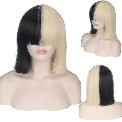 This Is Acting Sia Anime Cosplay Peruk Syntetiskt Hår Kvinnor Rak Halloween Halv Blond Svart Kort Bob Peruker Med Lugg_Billiga presenter> Peruker
