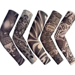 Tillfällig falsk tatuering armärm cykel basket solskydd ärm för män och kvinnor, 5-pack> Smink