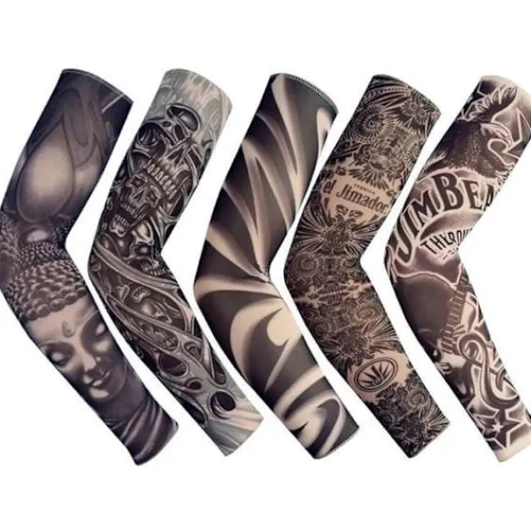 Tillfällig falsk tatuering armärm cykel basket solskydd ärm för män och kvinnor, 5-pack> Smink