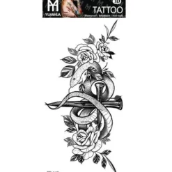 XiaoTeng Tillfällig Tatuering 19 x 9cm - Spik-kors med orm och blommor> Smink