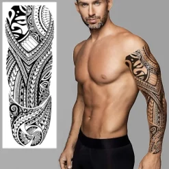 Tillfällig Tatuering Ärm Överföring - Hel Arm Tribal Vattentät Falsk Tatueringsklistermärke För Män Kvinnor - Av Delusion Tattoos> Smink