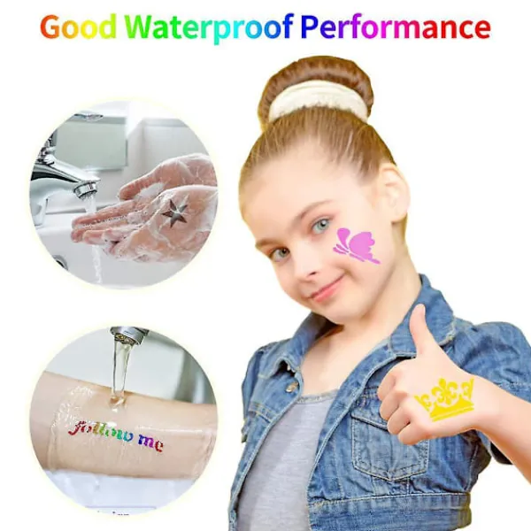 Tillfälliga Glittertatueringsset för Barn, 24 Stora Glitterfärger Kropps Glitter Festivalfest med 5 Borstar 2 Lim> Smink