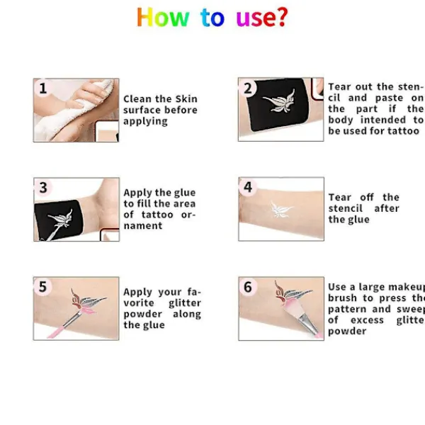 Tillfälliga Glittertatueringsset för Barn, 24 Stora Glitterfärger Kropps Glitter Festivalfest med 5 Borstar 2 Lim> Smink