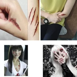 Tillfälliga Tatueringar (10 Ark) - Halloween Zombie Ärr Tatueringsdekaler med Falskt Sårblod Special E> Smink