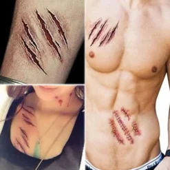 Tillfälliga Tatueringar (10 Ark) - Halloween Zombie Ärr Tatueringsdekaler med Falskt Sårblod Special E><noscript><img width=