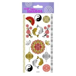 Tillfälliga tatueringar - Zen - Guld och rött> Smink