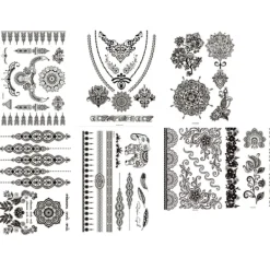 Tillfälliga tatueringar för kvinnor, (10 ark, 21*14,8cm) Tillfälliga tatueringsdekaler Arm handledstatuering svart tatuering> Smink