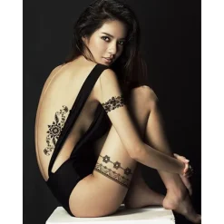 Tillfälliga tatueringar för kvinnor, (10 ark, 21*14,8cm) Tillfälliga tatueringsdekaler Arm handledstatuering svart tatuering><noscript><img width=