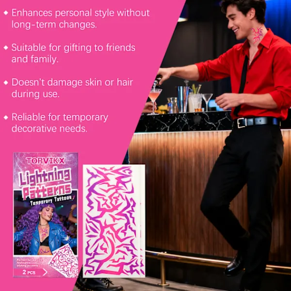 Tillfälliga tatueringar med blixtmönster – 2 st för fest, dans och festival> Smink