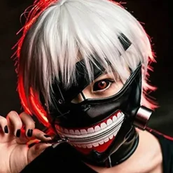 Tokyo Ghoul Kaneki Ken Mask Punk Mask Halloween Maskerad Cosplay Rekvisita Gotisk Justerbar Dragkedjemask med Avtagbar Ögonlapp><noscript><img width=