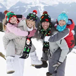 Tomte LED-upplyst mössa med halsduk stickad julmössa för vuxna barn vinter varm julmössa halsduk (C><noscript><img width=