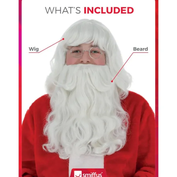 Tomte Peruk och Skäggset, Vit 38cm / 15in, Deluxe, Jul Maskerad Tillbehör, Tomte Utklädnad Kosmetika> Tillbehör