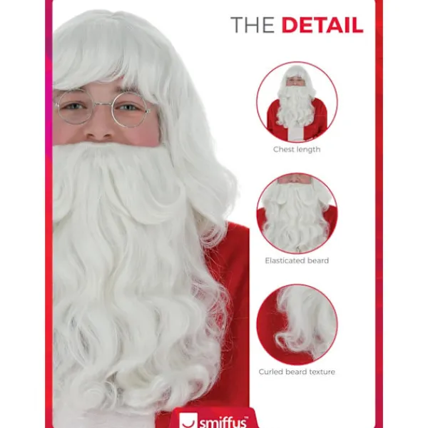 Tomte Peruk och Skäggset, Vit 38cm / 15in, Deluxe, Jul Maskerad Tillbehör, Tomte Utklädnad Kosmetika> Tillbehör
