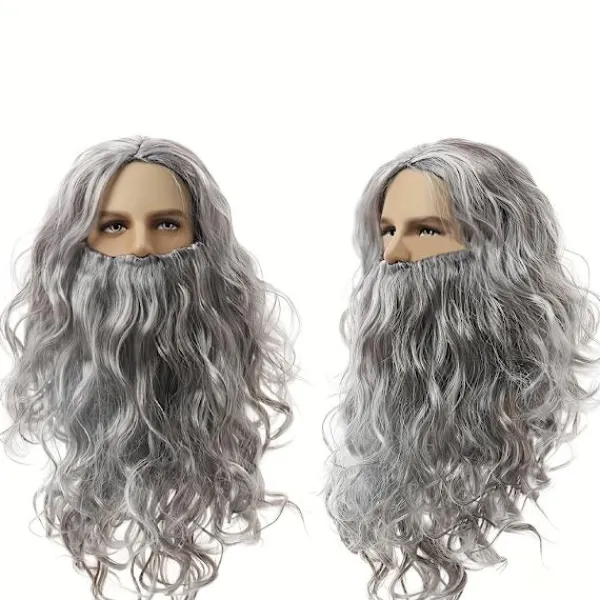 Tomte peruk skägg komplett set Jesus peruk Europa och USA långt lockigt hår jul peruk skägg set-C modeller> Tillbehör