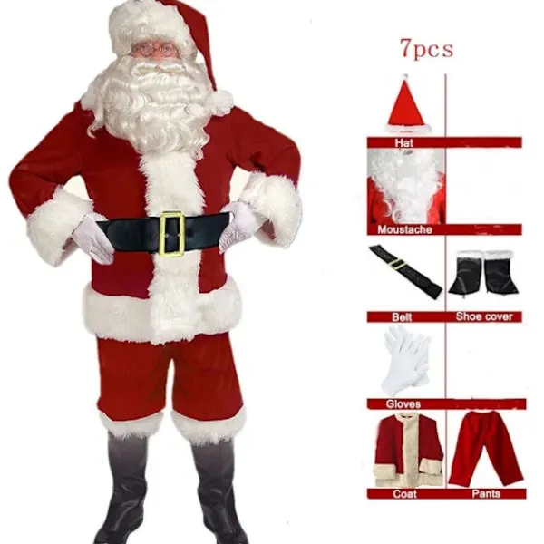 Tomtedräkt 7 delar komplett juldräkt för vuxna Cosplay Tomtedräkt plus älva plus tomte xl puls (180-195cm)> Dräkter