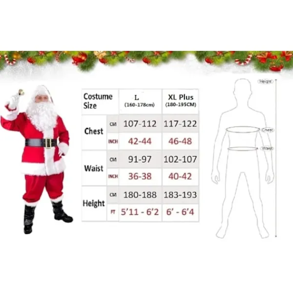 Tomtedräkt 7 delar komplett juldräkt för vuxna Cosplay Tomtedräkt plus älva plus tomte xl puls (180-195cm)> Dräkter