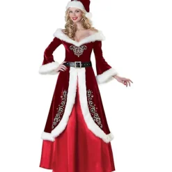 Tomtedräkt Röd Deluxe Sammet Julklänning Kostym Dam s> Dräkter