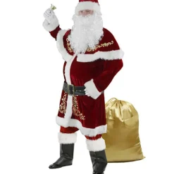 Tomtedräkt Vuxen Julkostym Röd Deluxe Sammet Fancy 8 delar Gåva-FX- 4XL><noscript><img width=