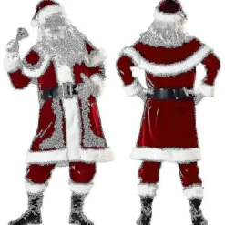 Tomtedräkt Vuxen Julkostym Röd Deluxe Sammet Fancy 8 delar Gift_y> Dräkter