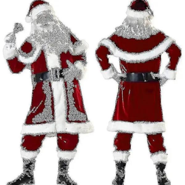 Tomtedräkt Vuxen Julkostym Röd Deluxe Sammet Fancy 8 delar Gift_y> Dräkter