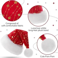 Tomtehatt för Vuxna, Fluffig Julhatt med Gyllene Stjärnor, Varm Stor Julhatt för Män och Kvinnor><noscript><img width=